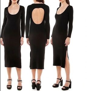 WAYF Ribbed Long Sleeve Open Back Cutout Fitted Bodycon Dress Women's Medium NWT